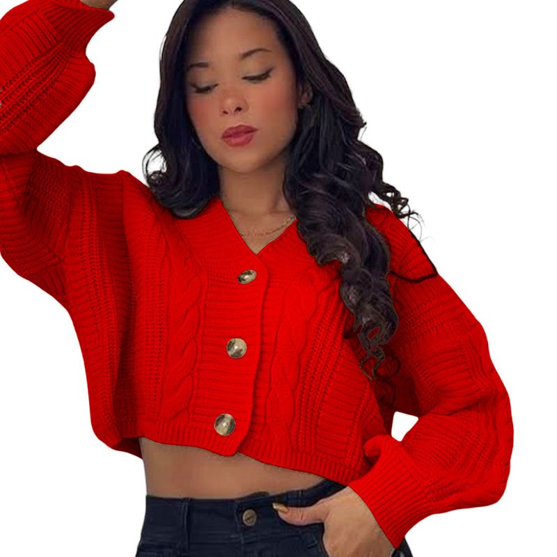 GENERICO - Chompa Mujer Hilo Trensa 359G-23 Color Rojo