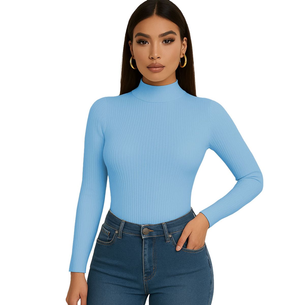 GENERICO - Polo Cafarena Manga Larga Rib Grueso Sab-16 Color Celeste