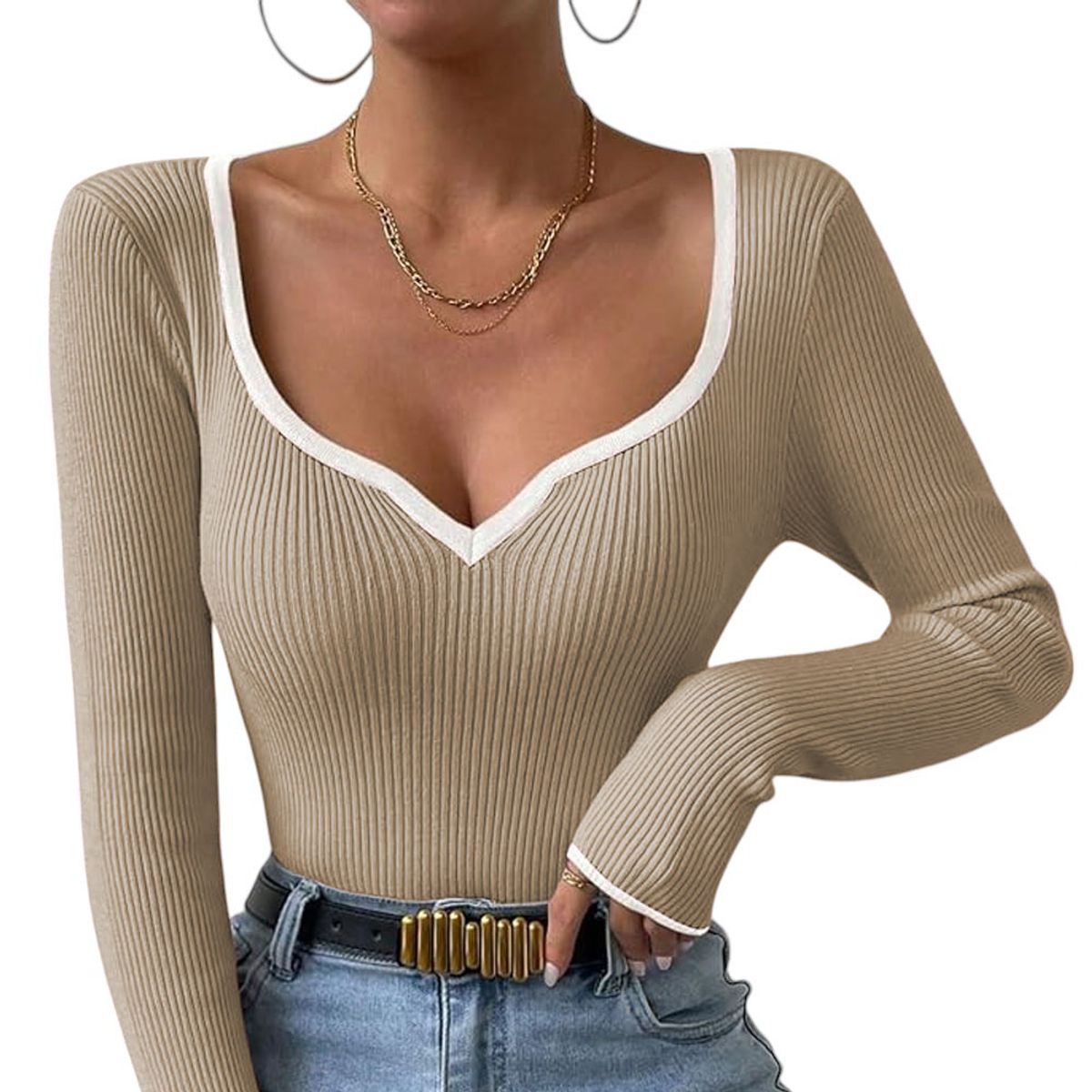 GENERICO - Polo Mujer Cuello Corazon Manga 373G Meg-22 Color Beige