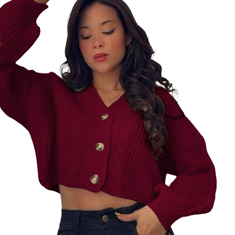 GENERICO - Chompa Mujer Hilo Trensa 359G-23 Color Guinda