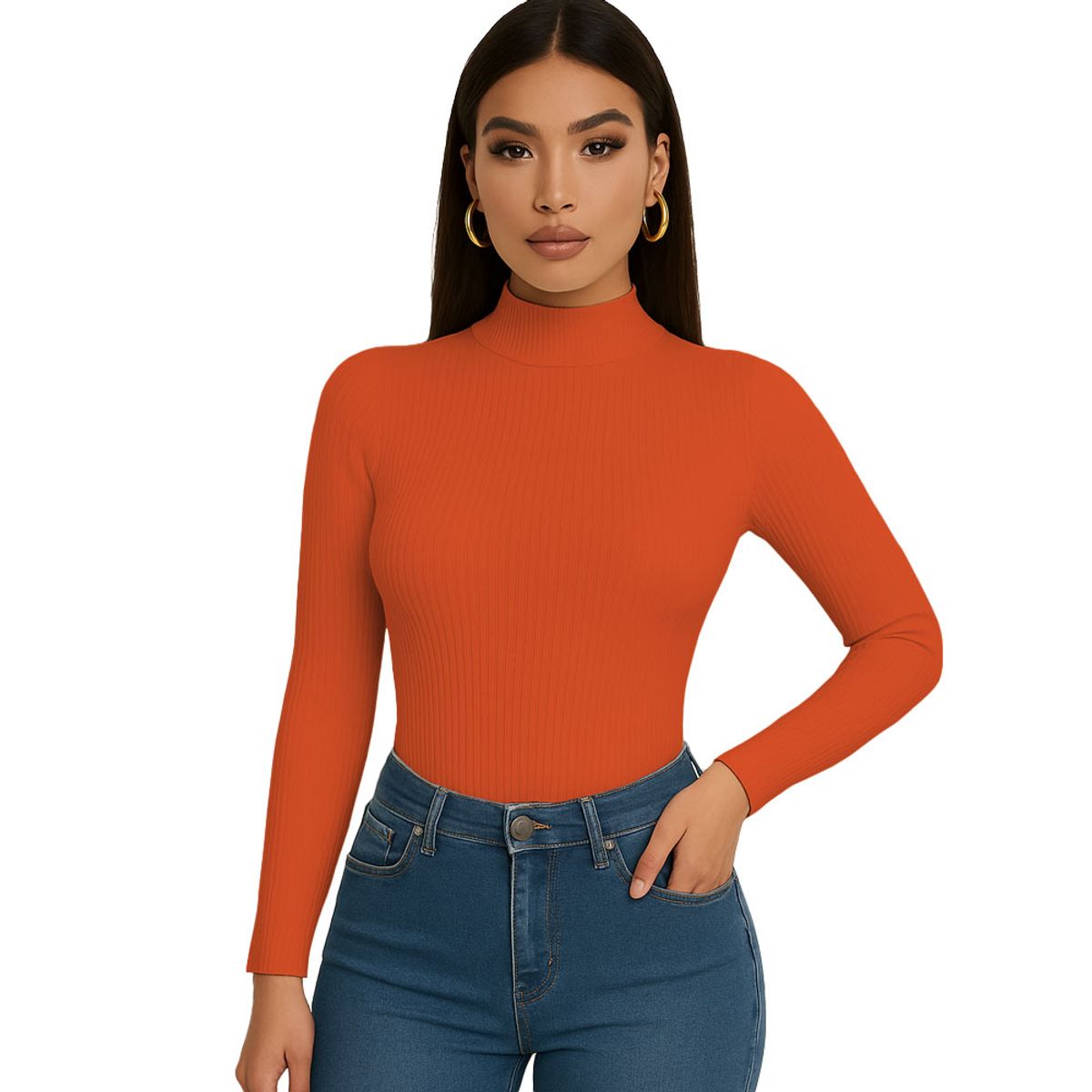 GENERICO - Polo Cafarena Manga Larga Rib Grueso Sab-16 Color Ladrillo