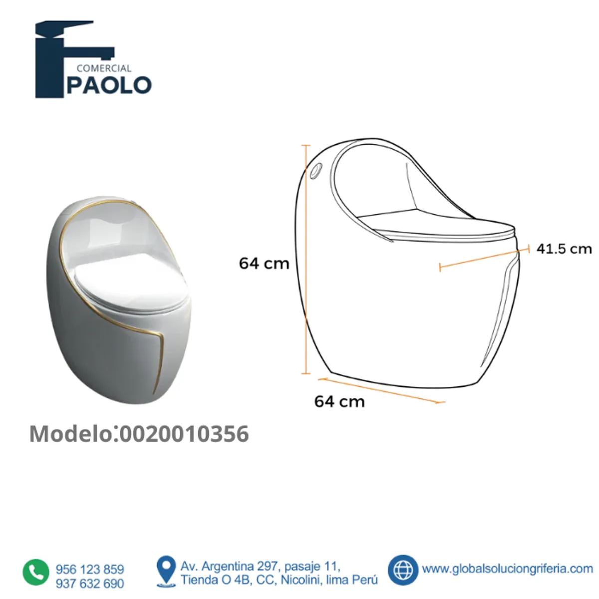 FRATELLI - INODORO ONE PIECE GIRASOL OVALADO BLANCO Y LINEA DORADA