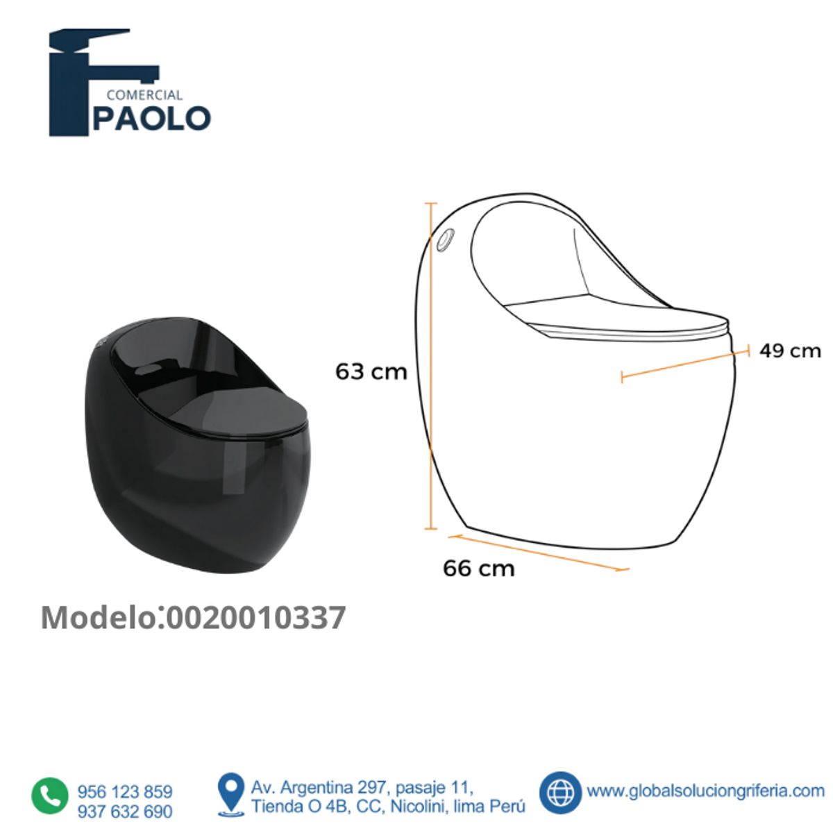 FRATELLI - INODORO ONE PIECE ZEUS OVALADO NEGRO