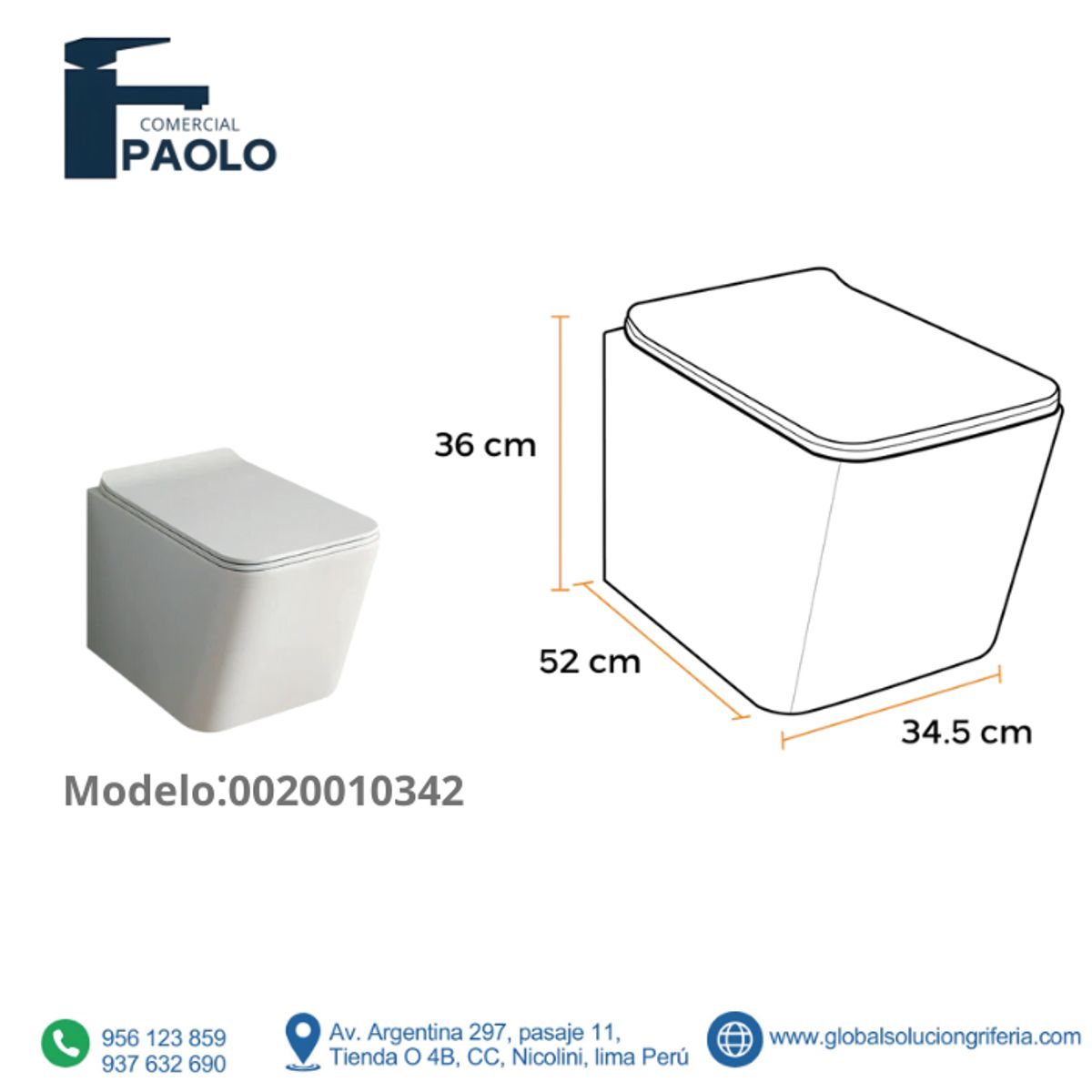 FRATELLI - INODORO FLOTANTE LUNA CUADRADO BLANCO