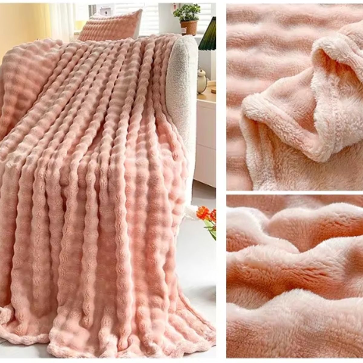 GENERICO - ️ FRAZADA MICROFLEECE SHERPA  2 PLAZAS - ROSADO