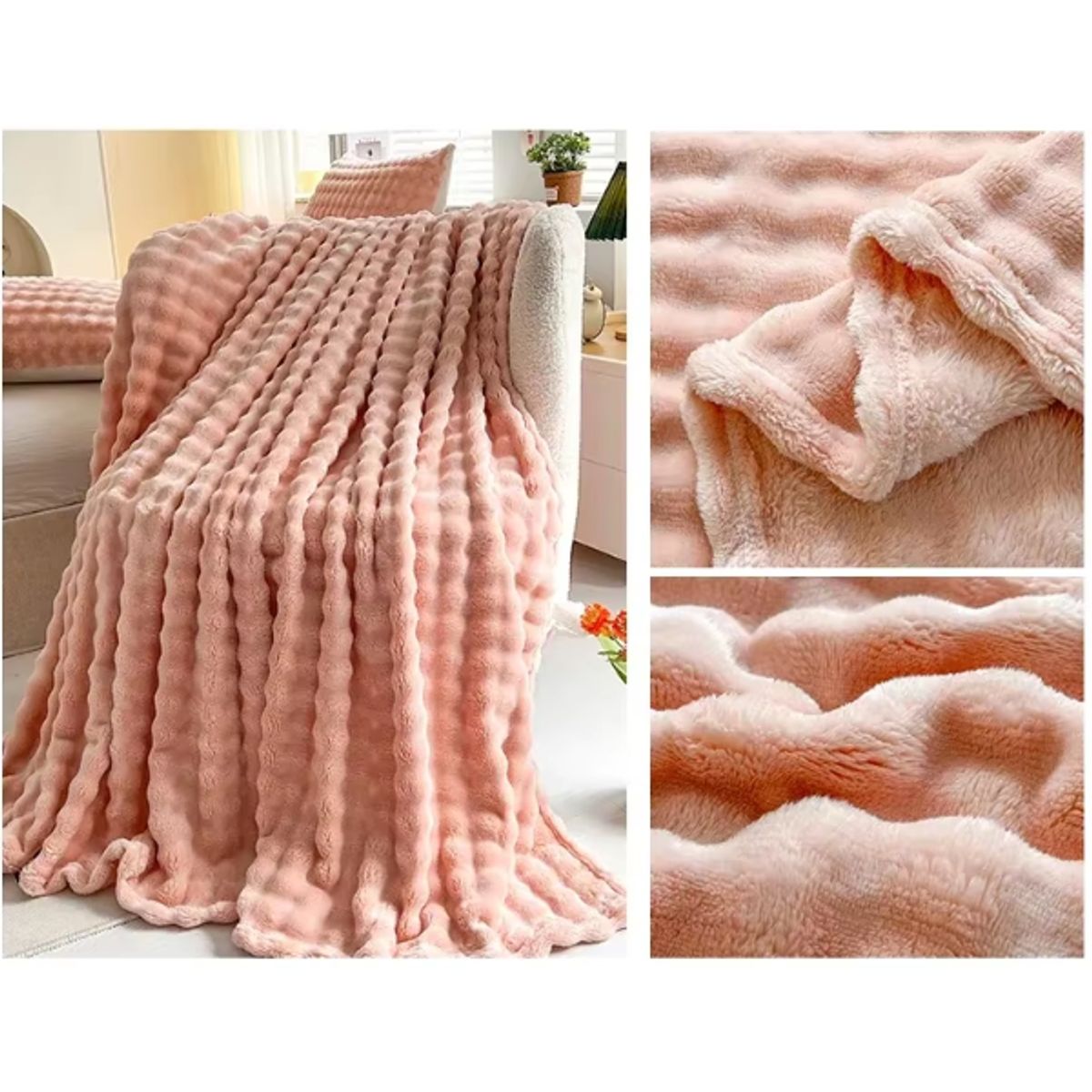 GENERICO - ️ FRAZADA MICROFLEECE SHERPA  2 PLAZAS - ROSADO