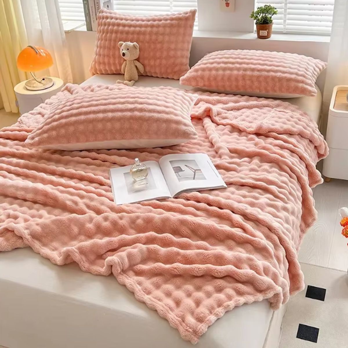 GENERICO - ️ FRAZADA MICROFLEECE SHERPA  2 PLAZAS - ROSADO