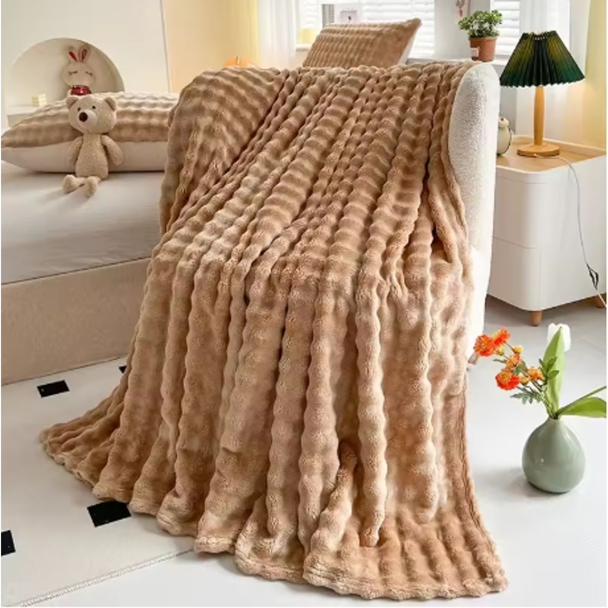 ️ FRAZADA MICROFLEECE SHERPA  2 PLAZAS - BEIGE, marca GENERICO - Foto Principal
