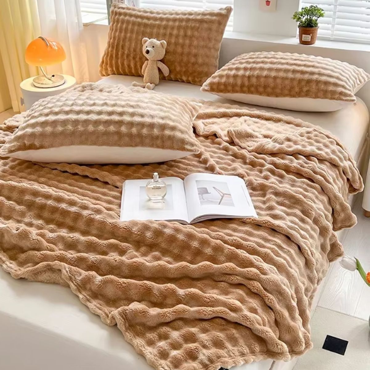 GENERICO - ️ FRAZADA MICROFLEECE SHERPA  2 PLAZAS -BEIGE