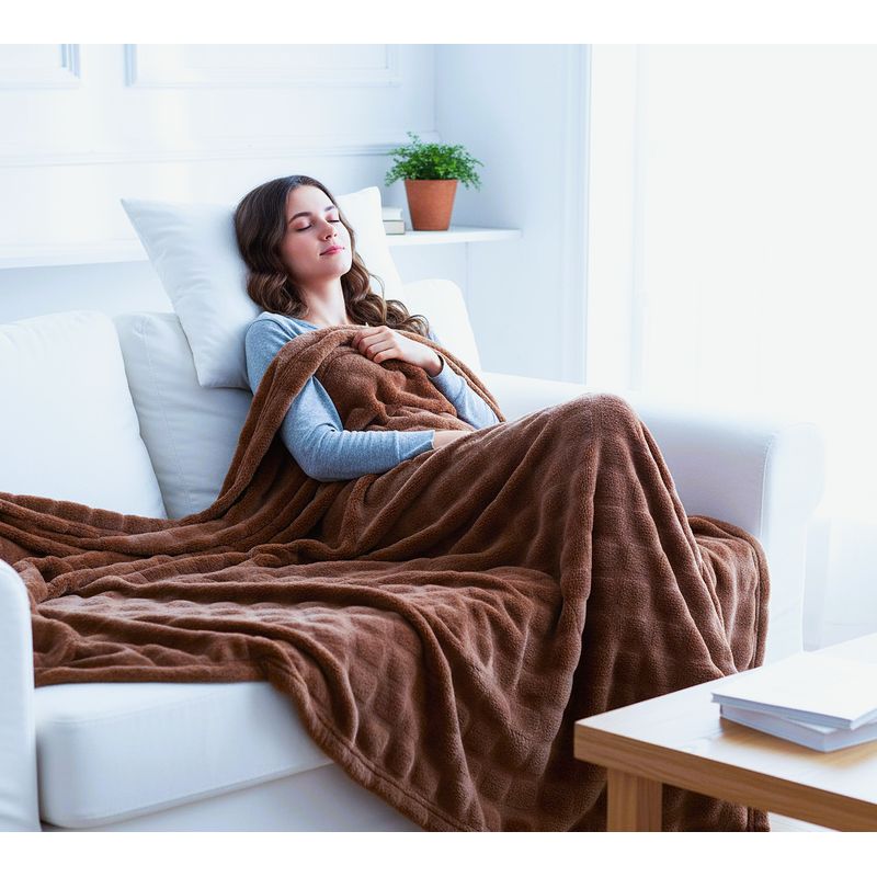 GENERICO - ️ FRAZADA MICROFLEECE SHERPA  2 PLAZAS -MARRON CAFE