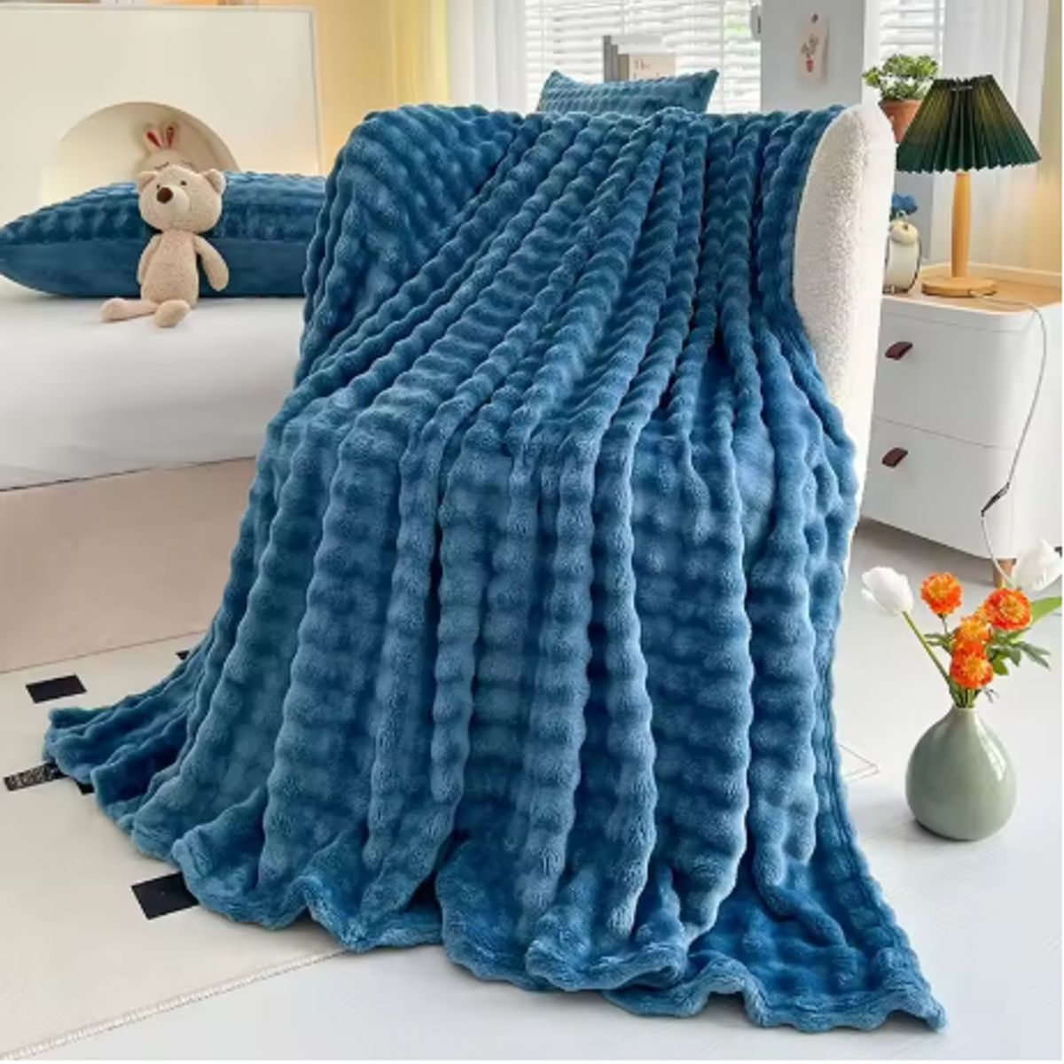 GENERICO - ️ FRAZADA MICROFLEECE SHERPA  2 PLAZAS -AZUL ACERO
