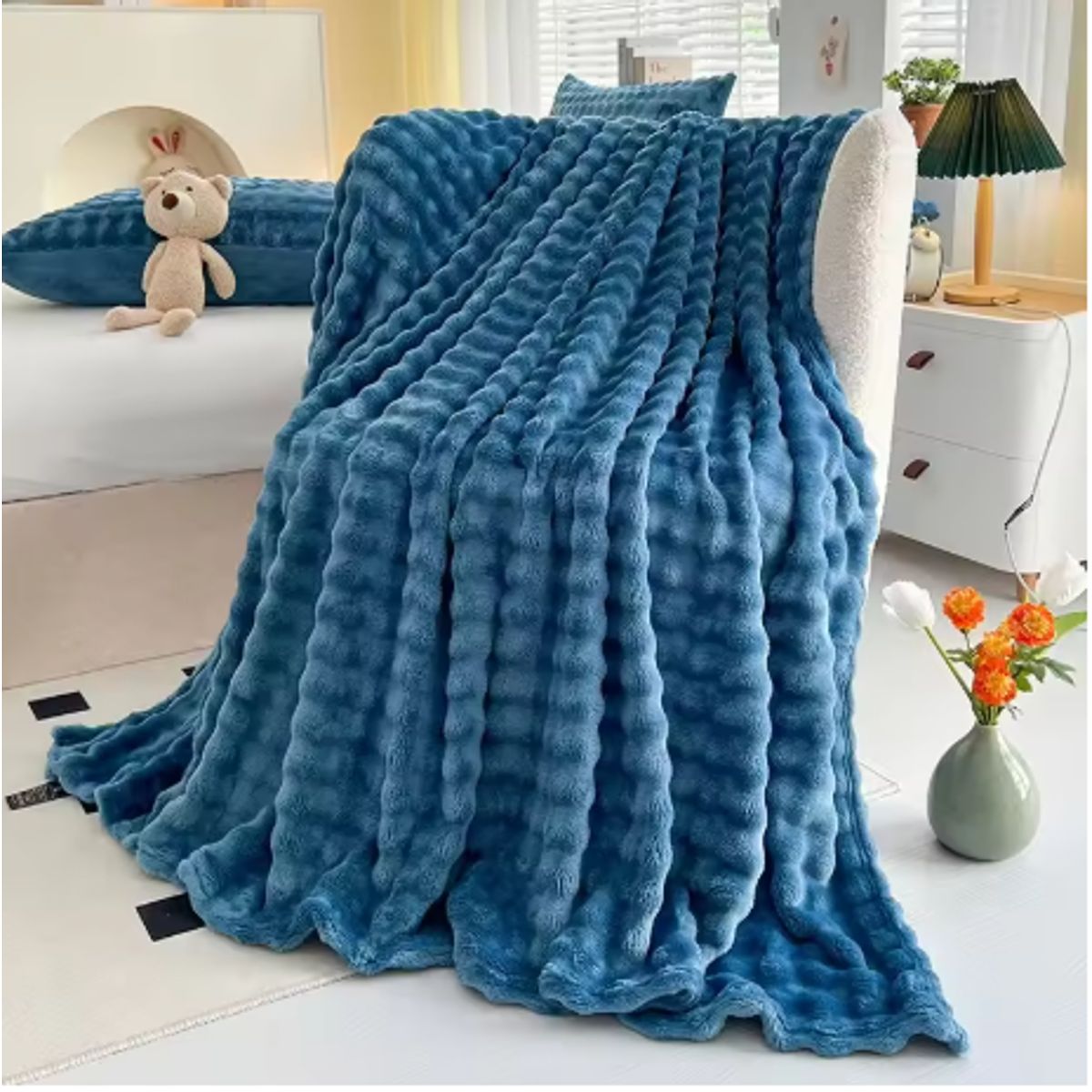 GENERICO - ️ FRAZADA MICROFLEECE SHERPA  2 PLAZAS -AZUL ACERO