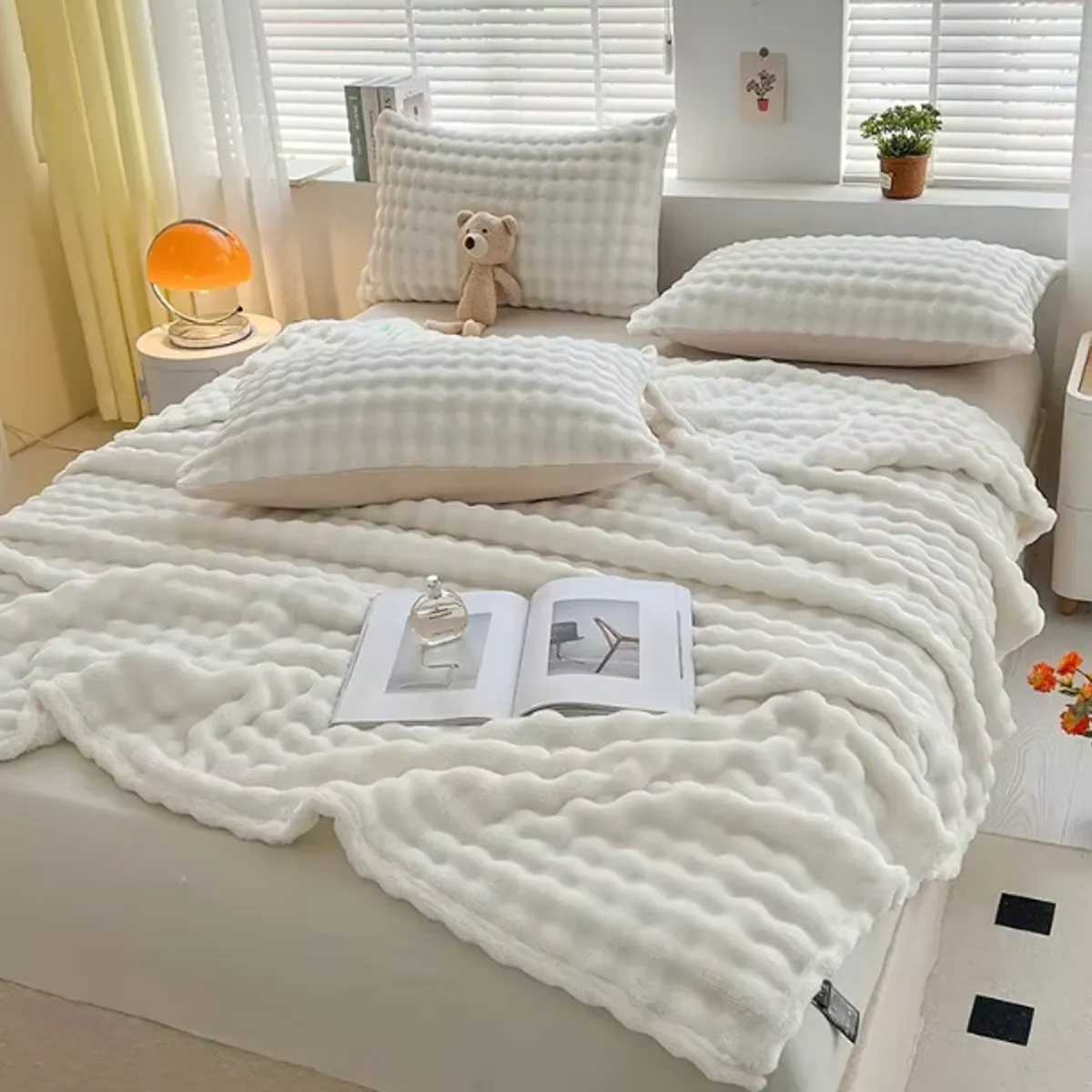 GENERICO - FRAZADA MICROFLEECE SHERPA 2 PLAZAS - BLANCO