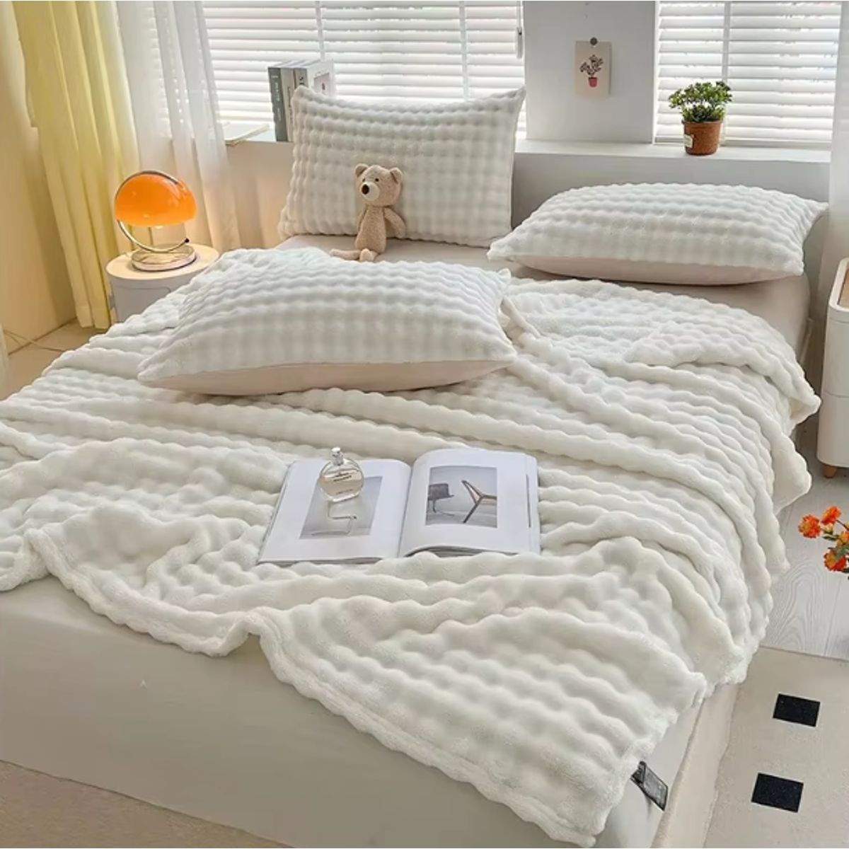 GENERICO - FRAZADA MICROFLEECE SHERPA 2 PLAZAS - BLANCO