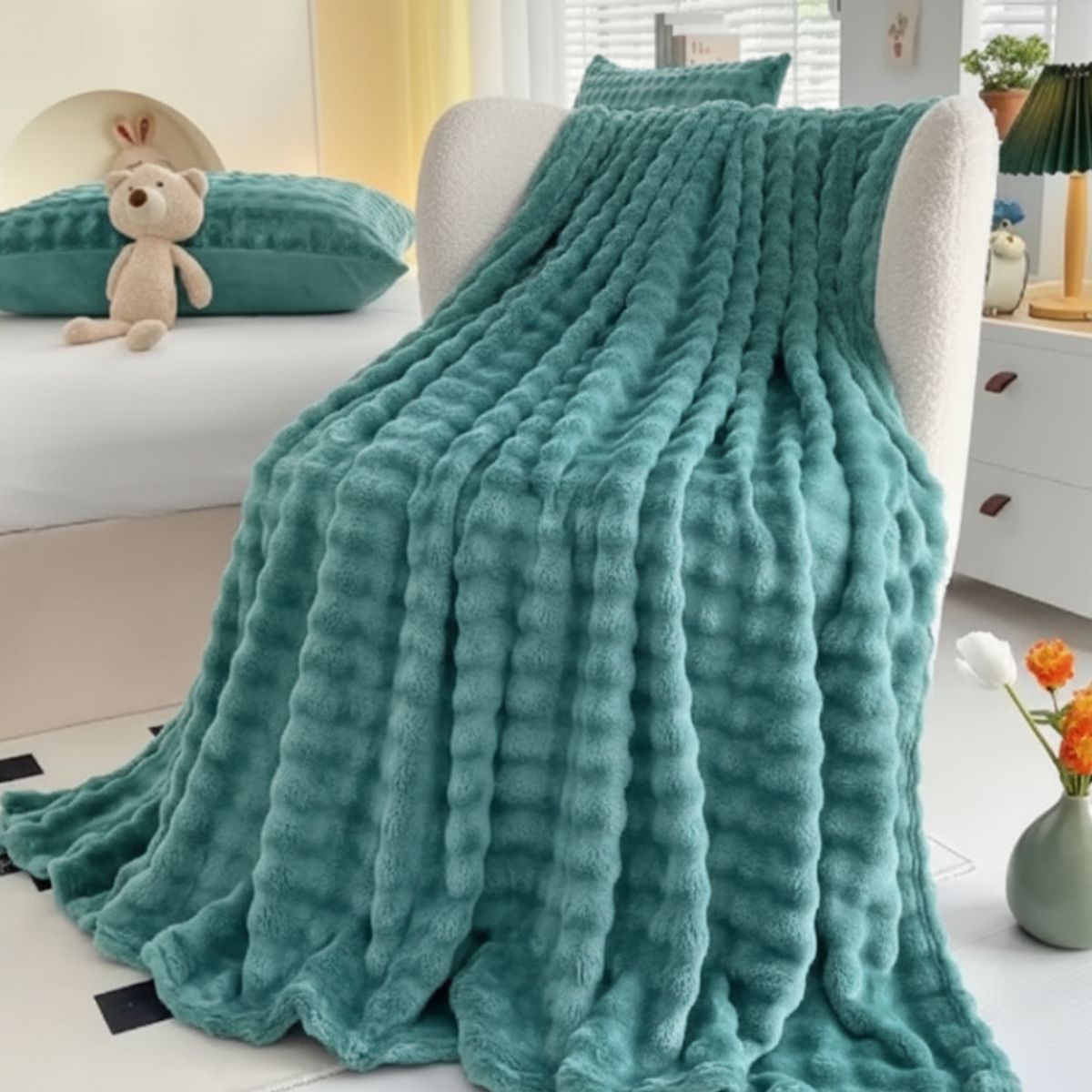 GENERICO - FRAZADA MICROFLEECE SHERPA 2 PLAZAS - VERDE