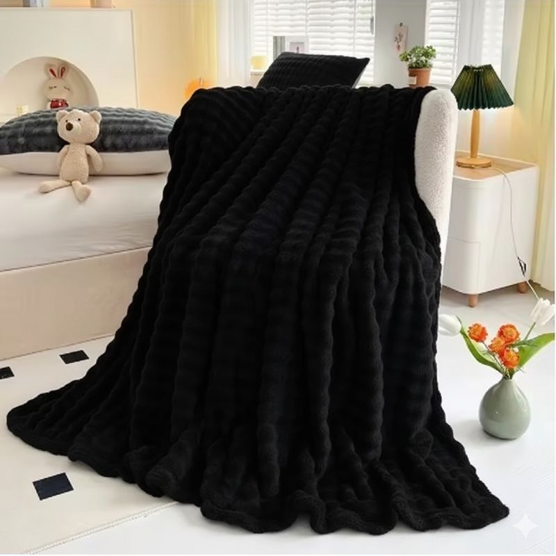 GENERICO - FRAZADA MICROFLEECE SHERPA 2 PLAZAS - NEGRO