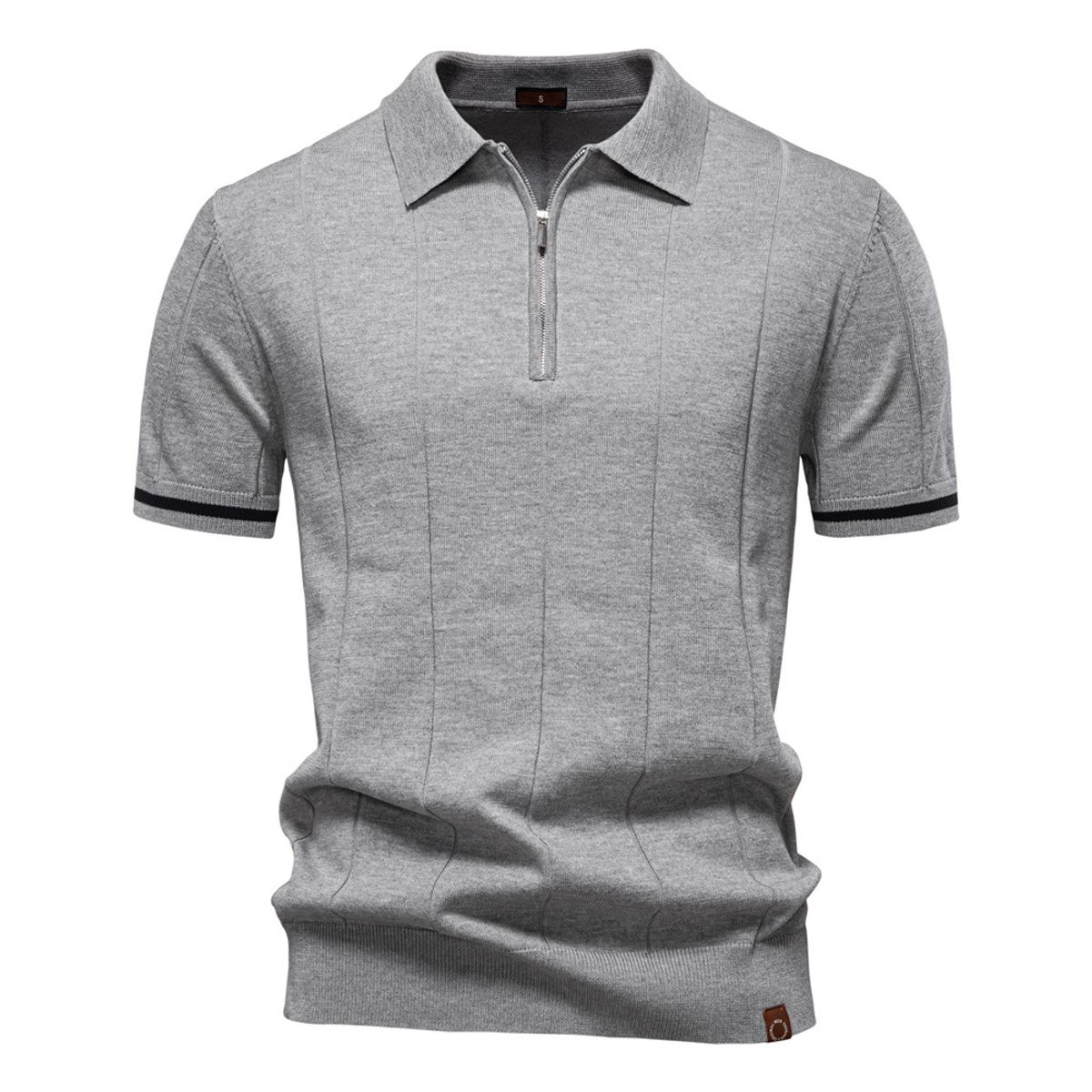 TIOZONEY - Polo de punto con cuello para hombre-Gris