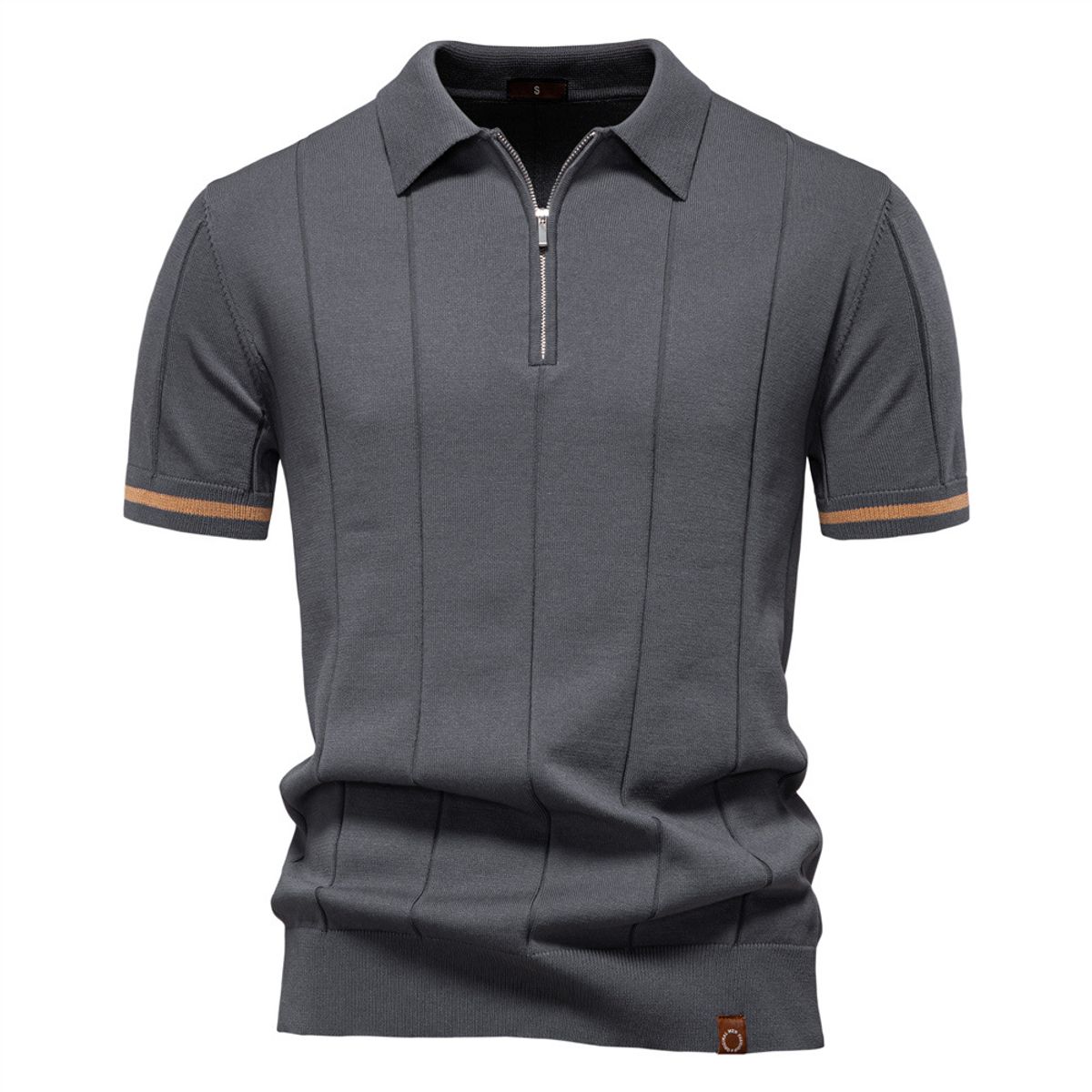 TIOZONEY - Polo de punto con cuello para hombre-Gris