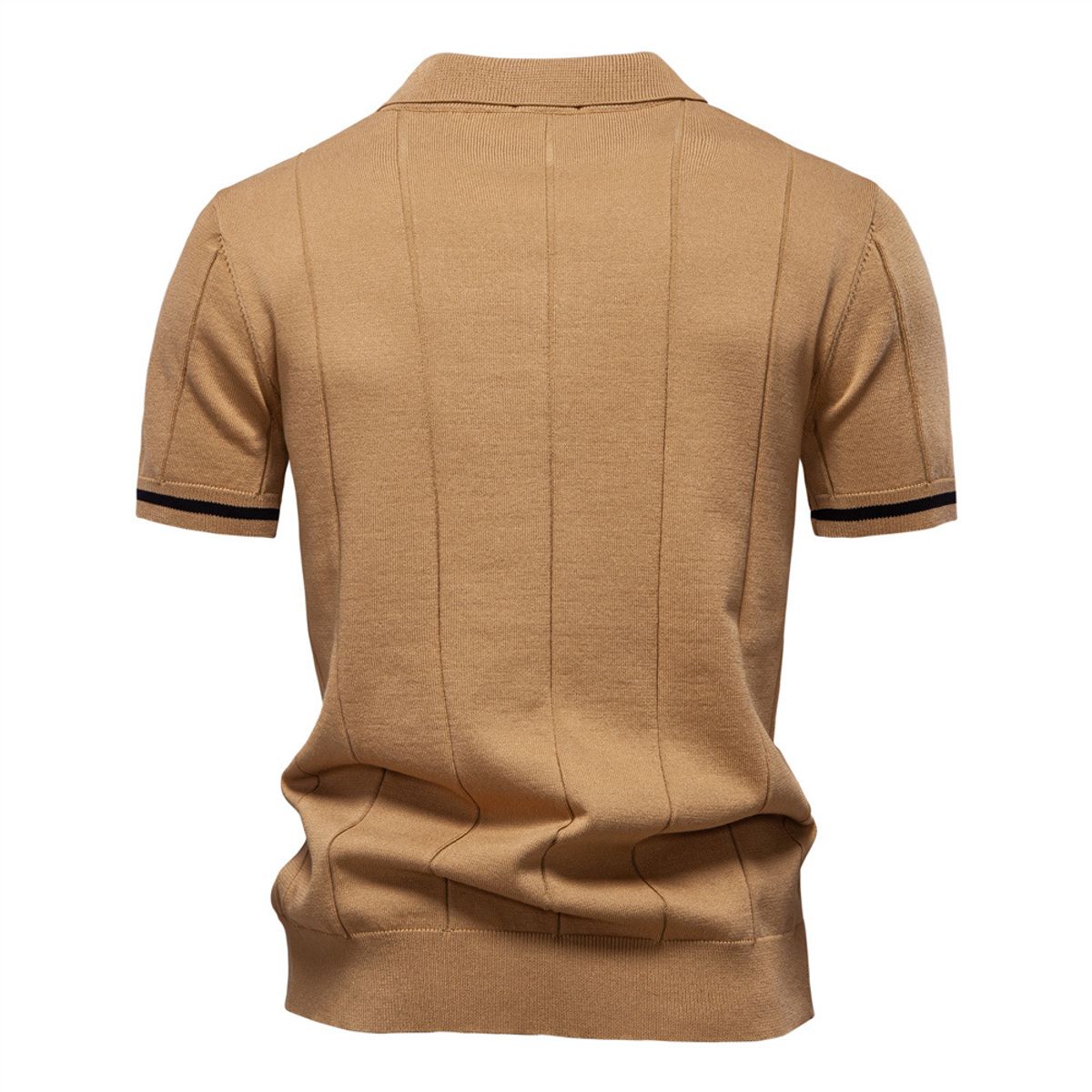 TIOZONEY - Polo de punto con cuello para hombre-Marrón