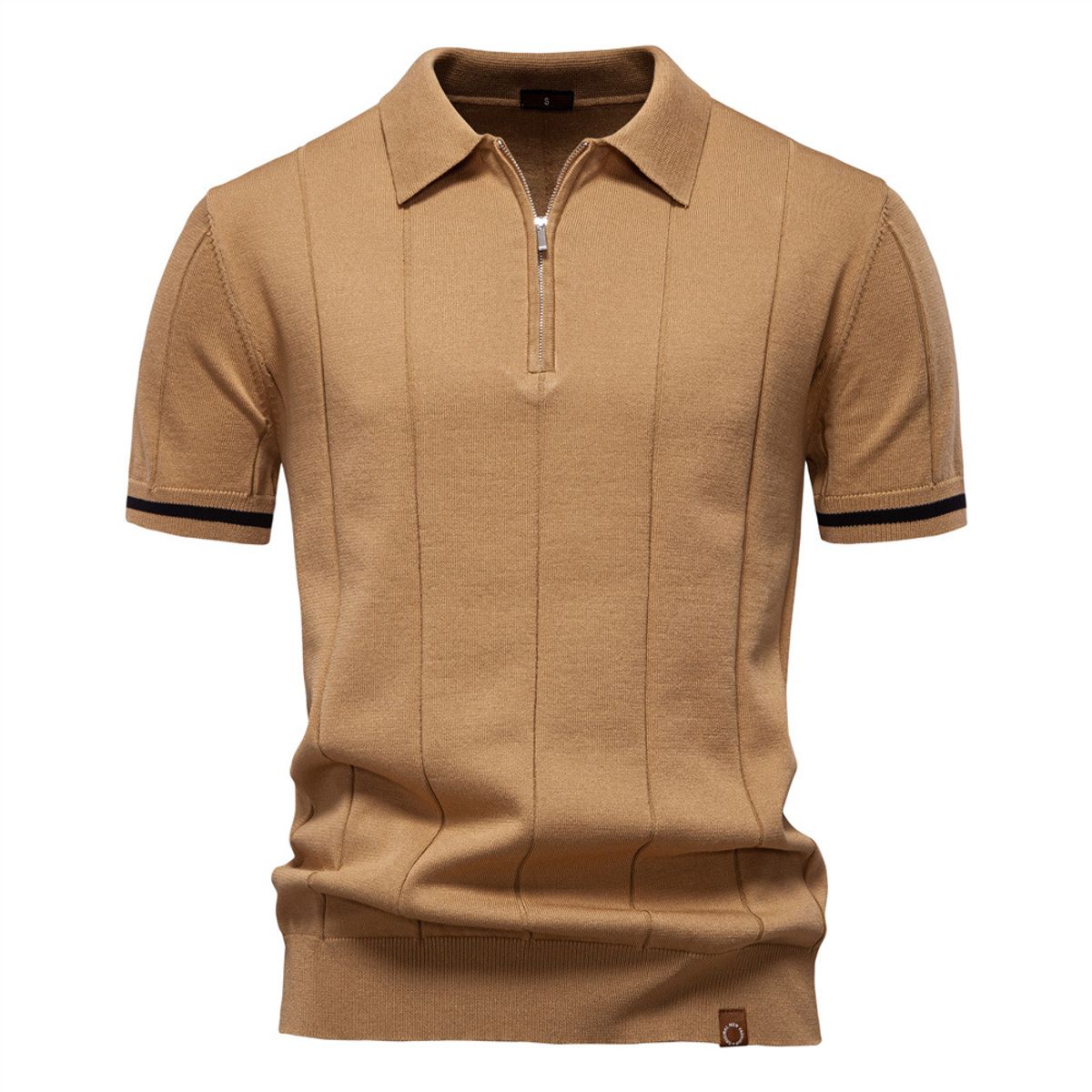 TIOZONEY - Polo de punto con cuello para hombre-Marrón