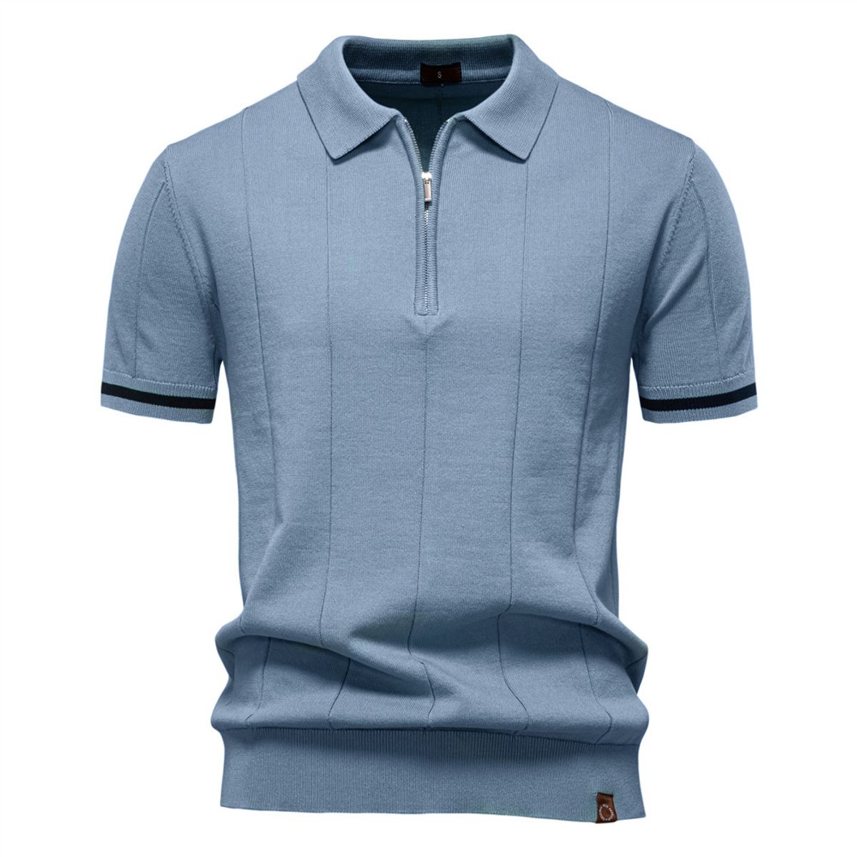 TIOZONEY - Polo de punto con cuello para hombre-Azul