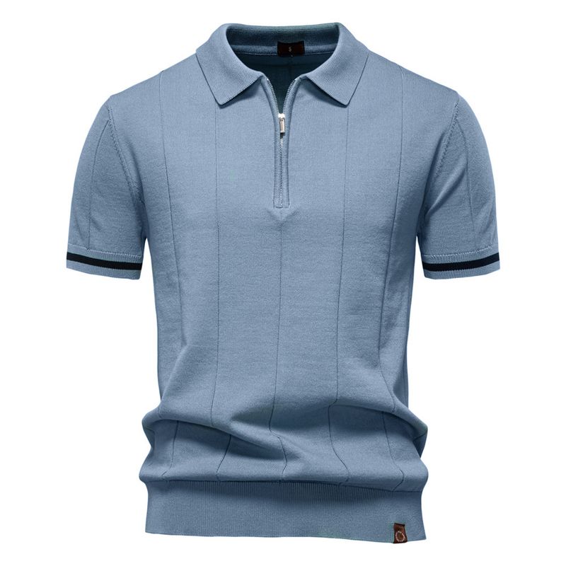 TIOZONEY - Polo de punto con cuello para hombre-Azul