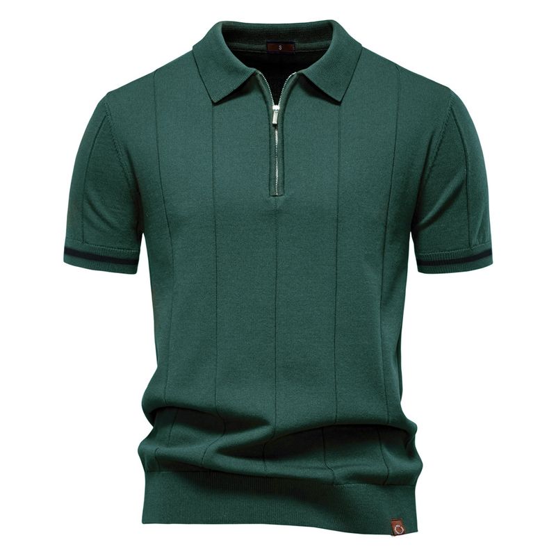 TIOZONEY - Polo de punto con cuello para hombre-Verde