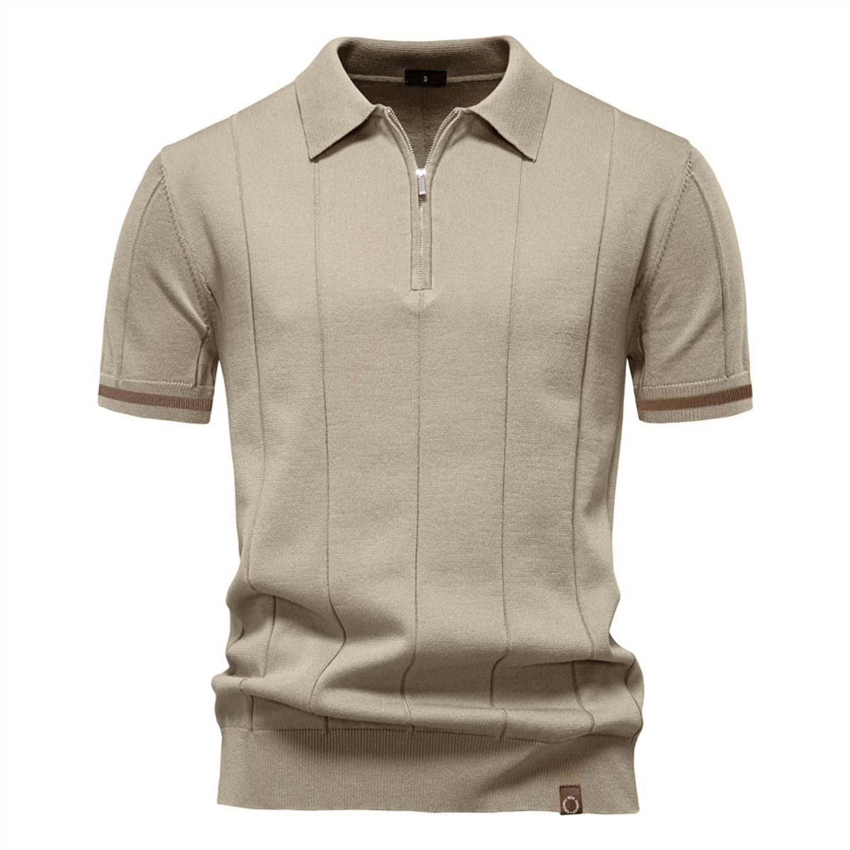 TIOZONEY - Polo de punto con cuello para hombre-Beige