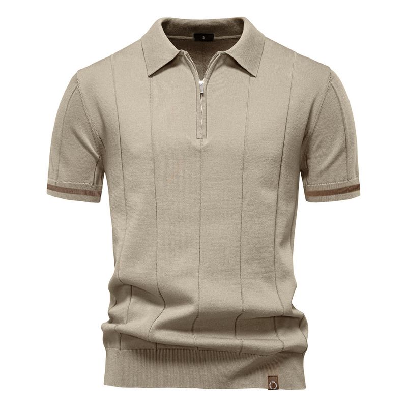 TIOZONEY - Polo de punto con cuello para hombre-Beige