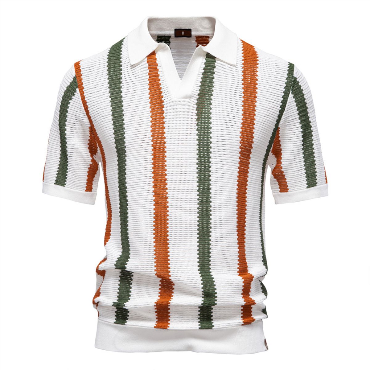TIOZONEY - Polo a rayas para hombre-Blanco