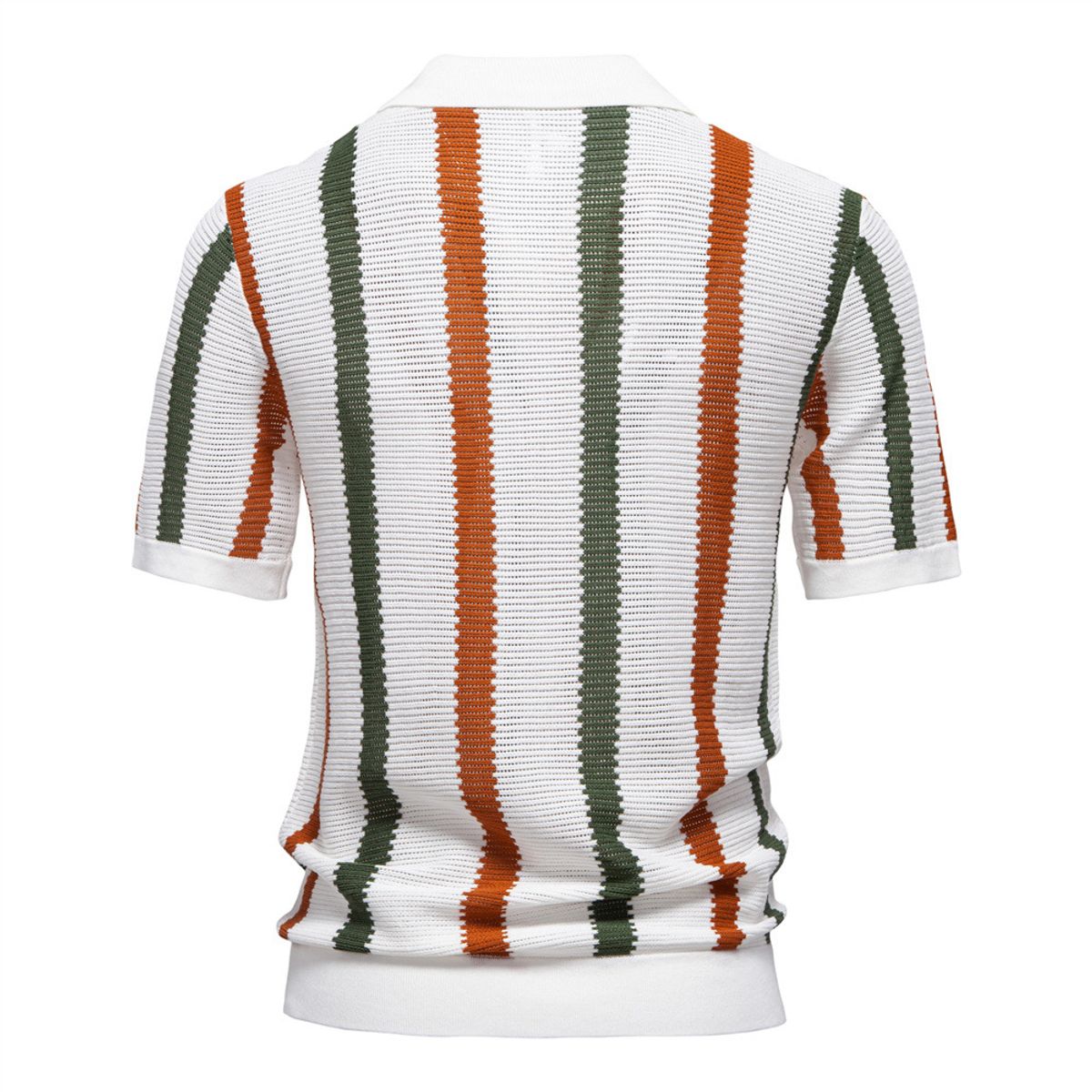 TIOZONEY - Polo a rayas para hombre-Blanco