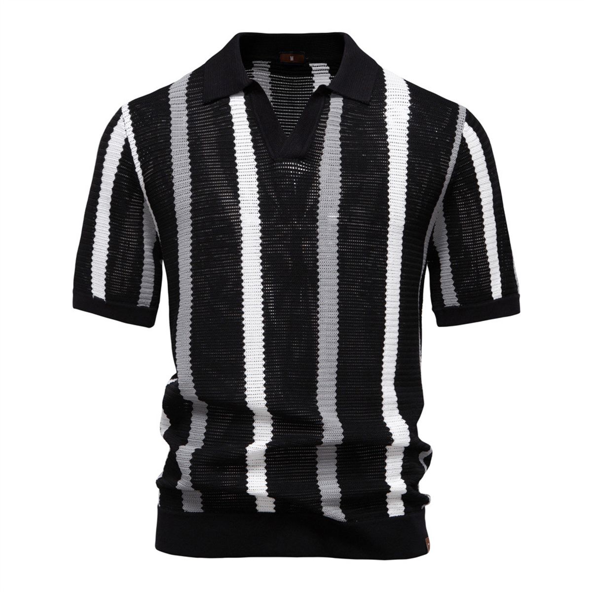 TIOZONEY - Polo a rayas para hombre-Negro