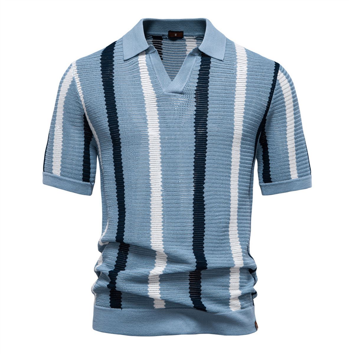 TIOZONEY - Polo a rayas para hombre-Azul