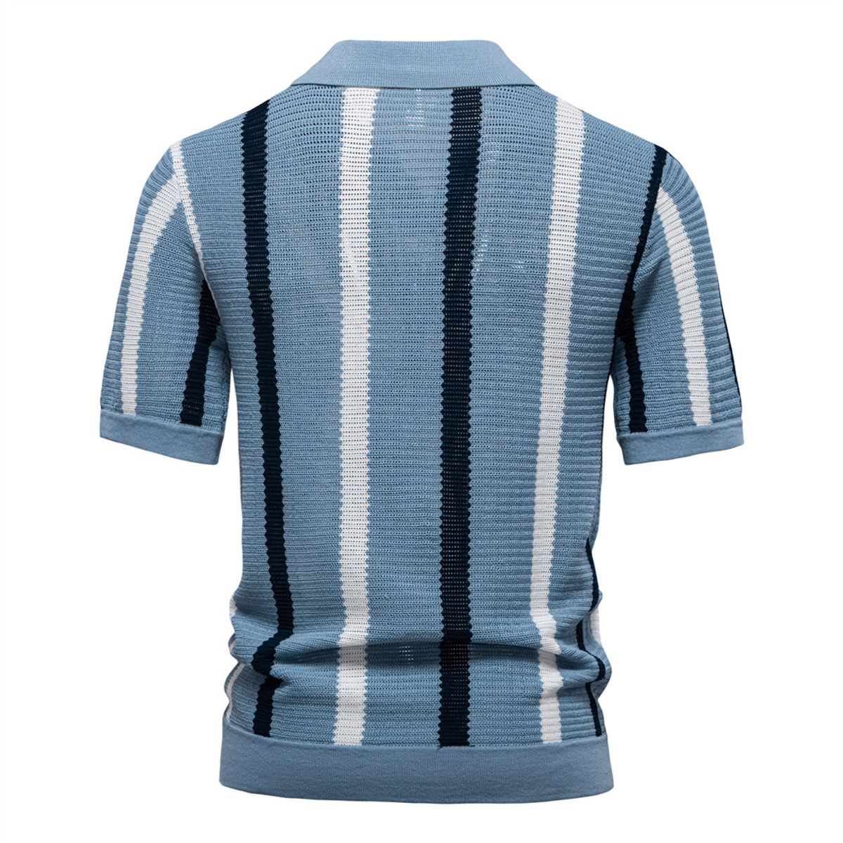 TIOZONEY - Polo a rayas para hombre-Azul
