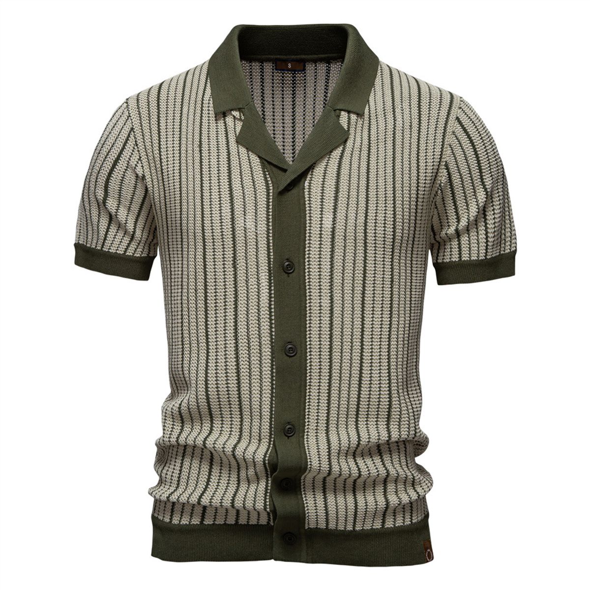 TIOZONEY - Polo a rayas para hombre-Verde