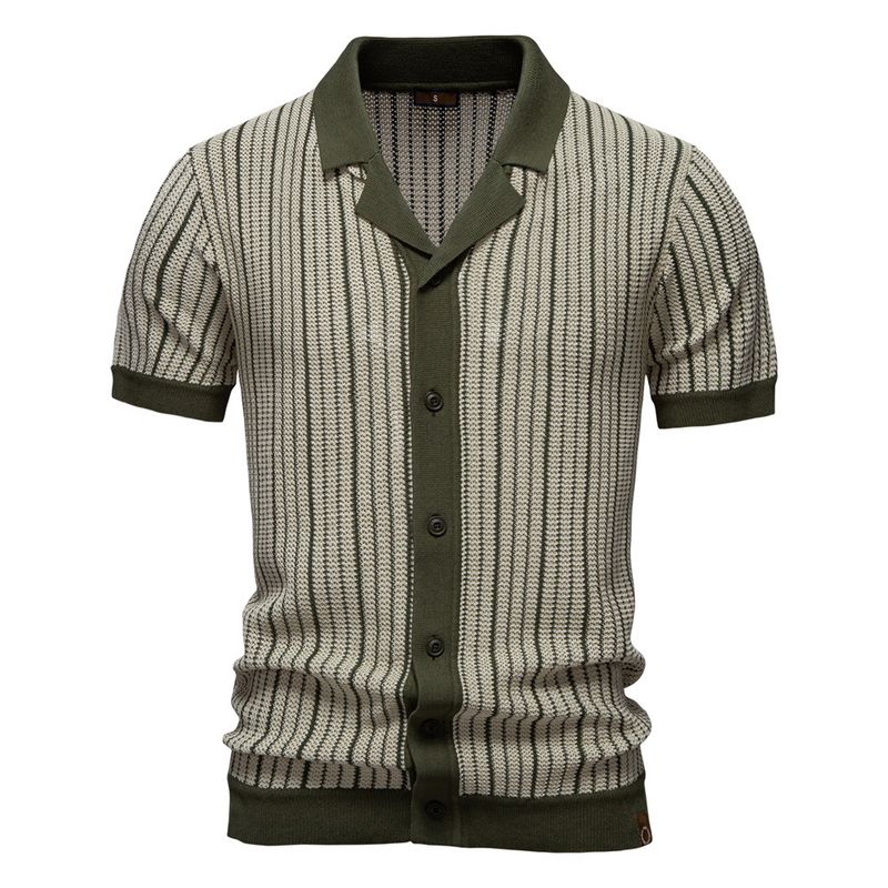 TIOZONEY - Polo a rayas para hombre-Verde