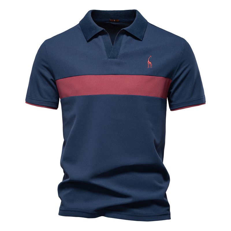 TIOZONEY - Polo de cuello en V para hombre-Azul