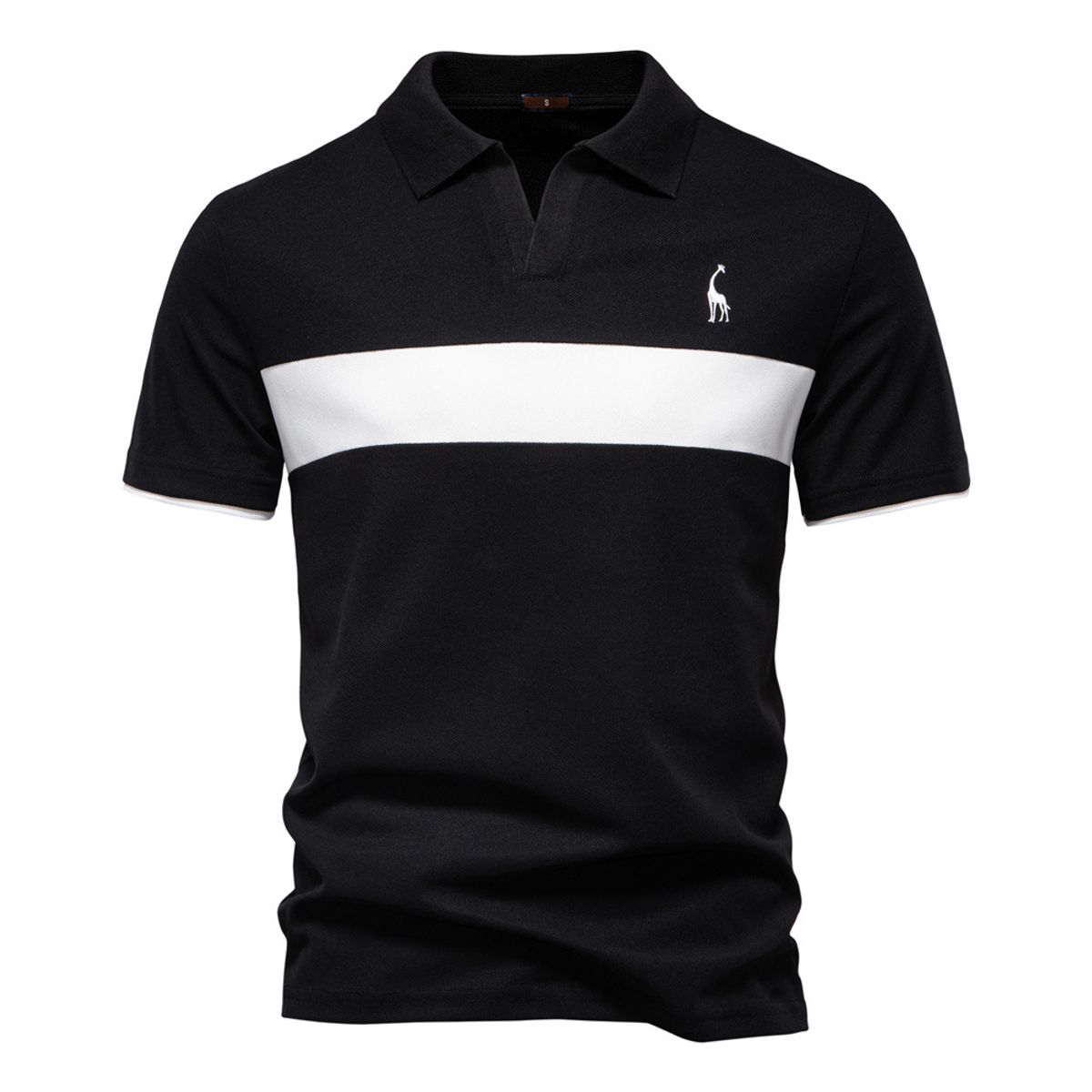 TIOZONEY - Polo de cuello en V para hombre-Negro