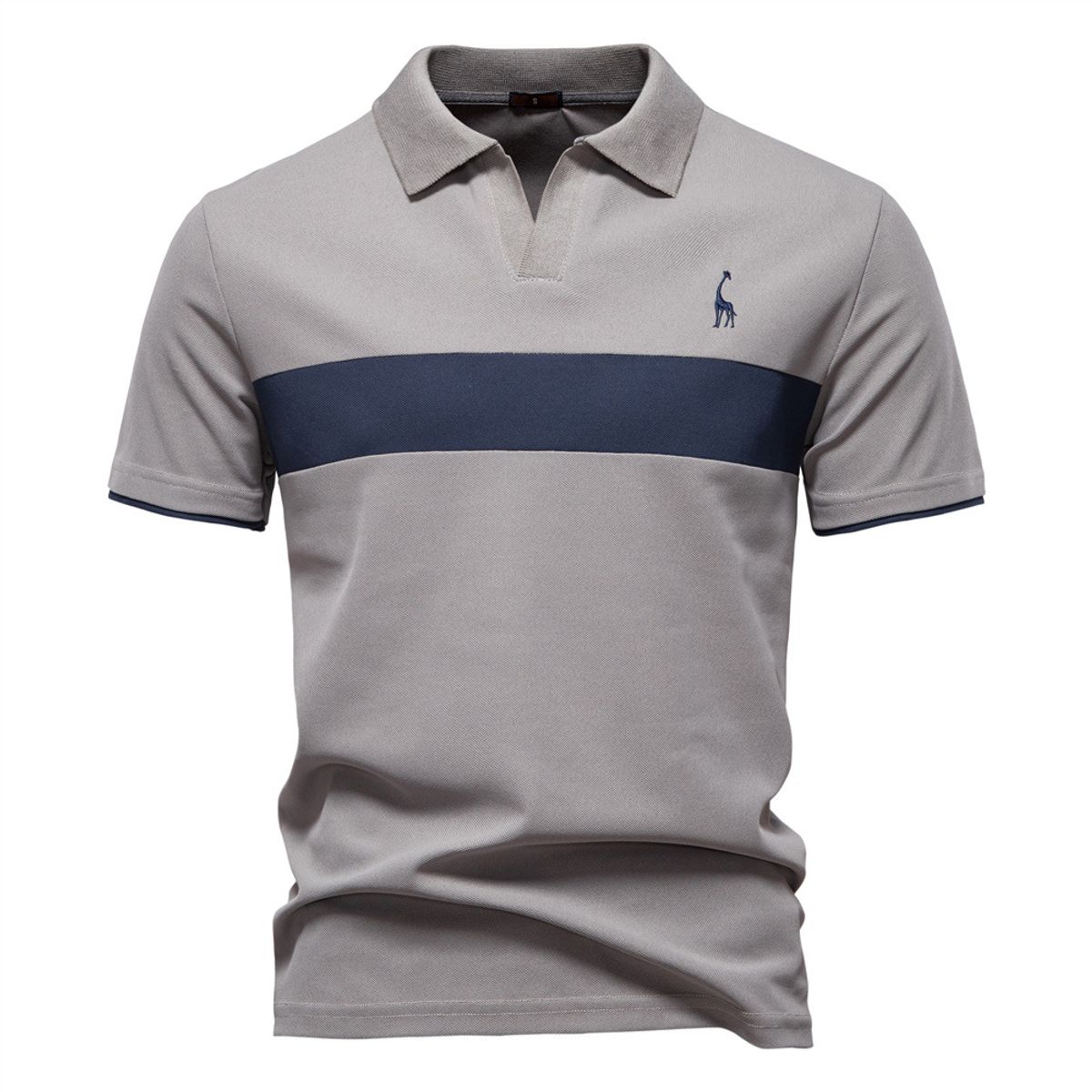 TIOZONEY - Polo de cuello en V para hombre-Gris