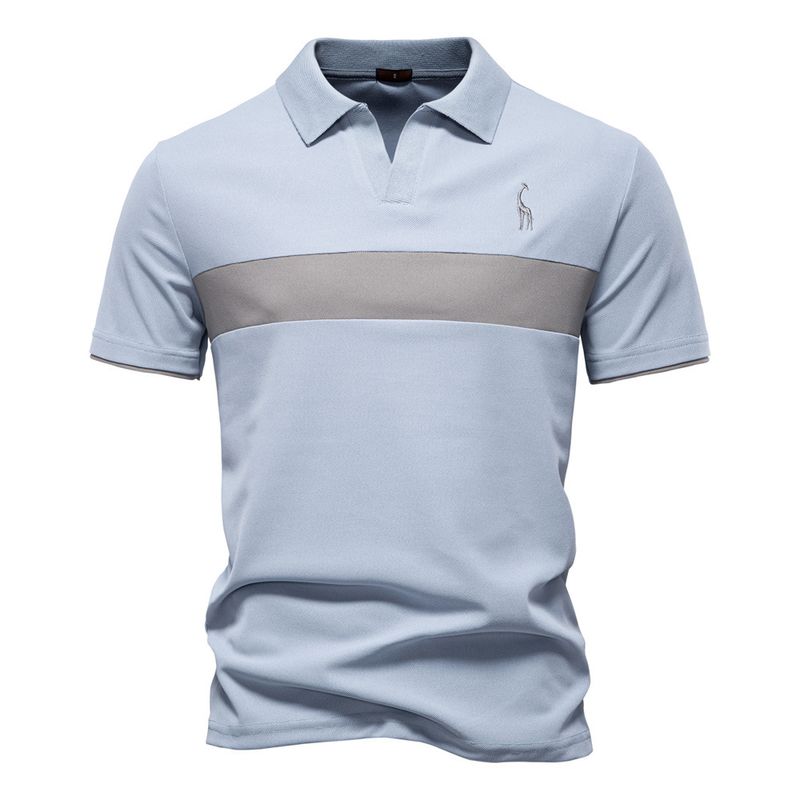 TIOZONEY - Polo de cuello en V para hombre-Azul
