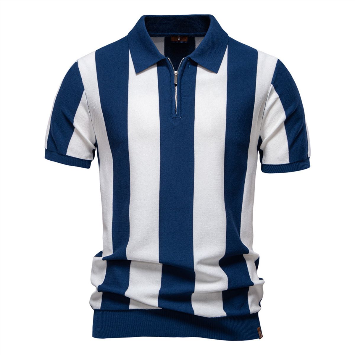 TIOZONEY - Polo a rayas para hombre-Azul
