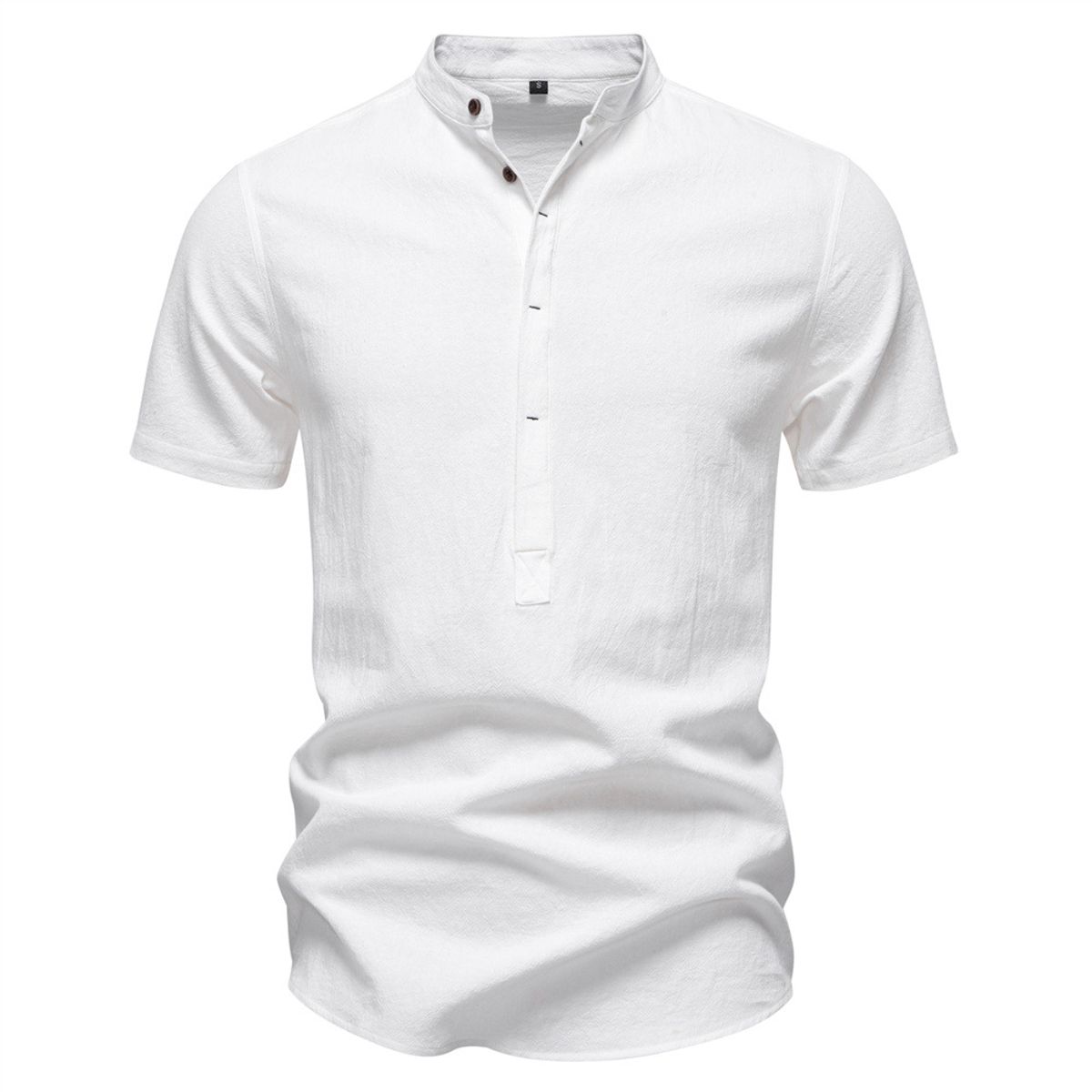TIOZONEY - Camisa de algodón con cuello alto para hombre-Blanco