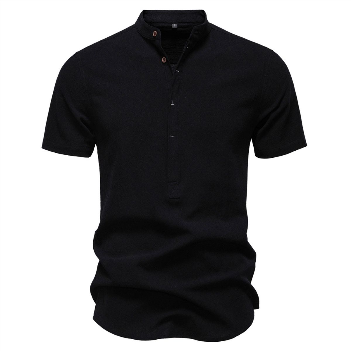 TIOZONEY - Camisa de algodón con cuello alto para hombre-Negro