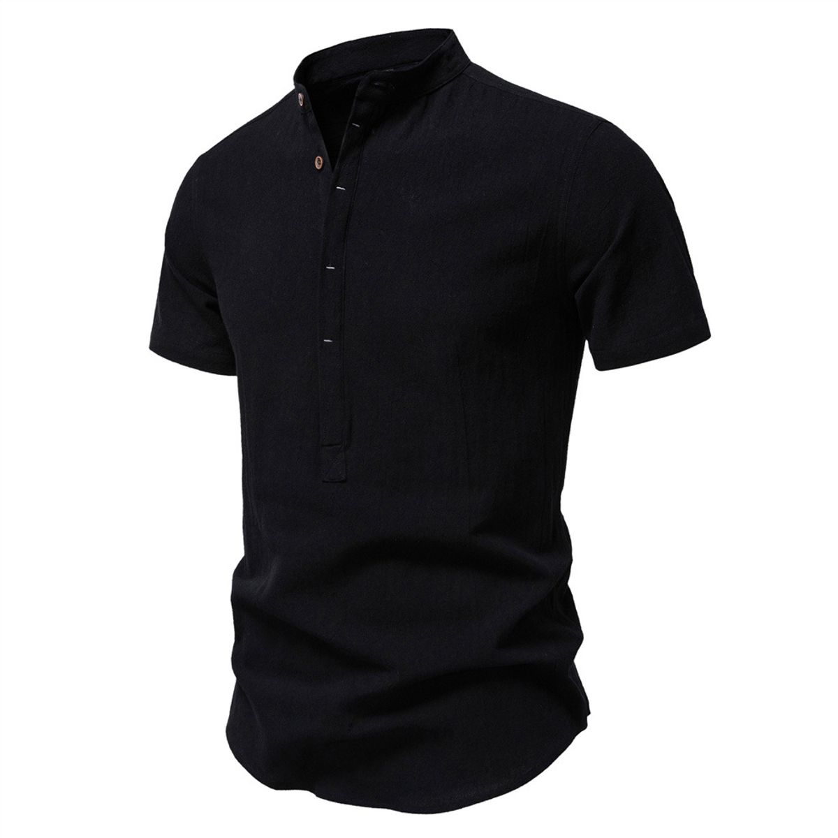 TIOZONEY - Camisa de algodón con cuello alto para hombre-Negro
