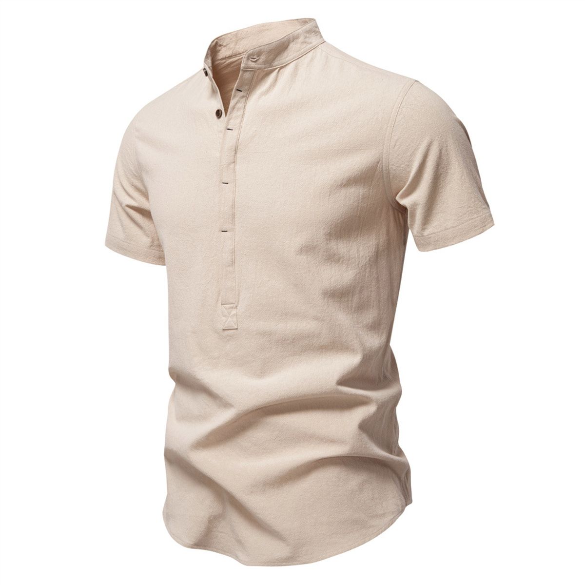 TIOZONEY - Camisa de algodón con cuello alto para hombre-Beige