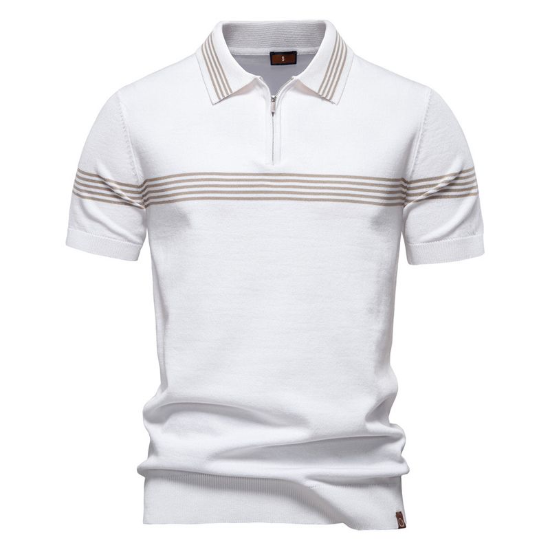 TIOZONEY - Polo con cuello para hombre-Blanco
