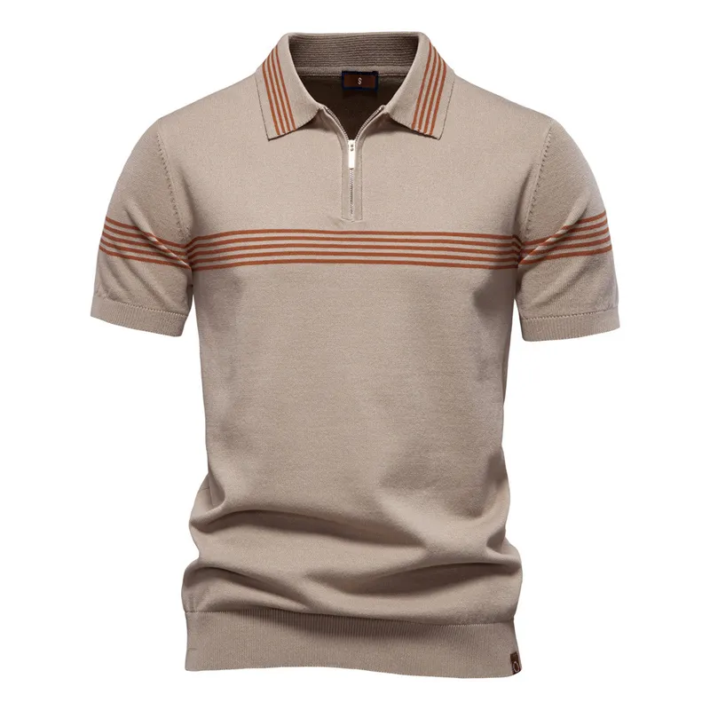 TIOZONEY - Polo con cuello para hombre-Marrón