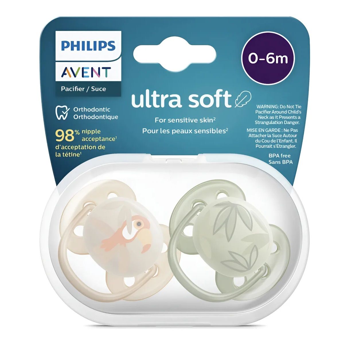 Philips Avent - Chupon Avent De 0 A 6 M Ultra Soft Pack De 2 Uni + Estuche