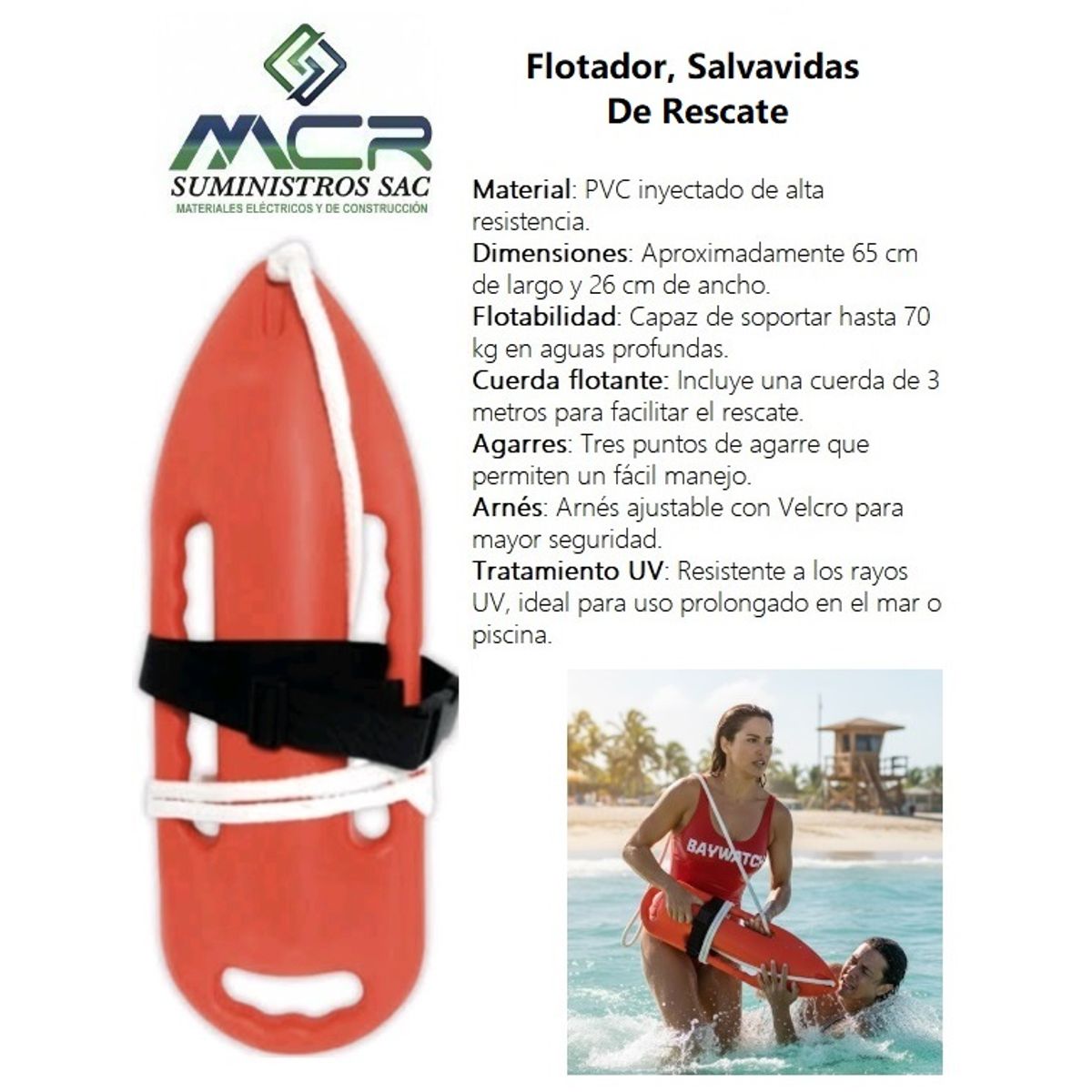 GENERICO - SALVAVIDAS FLOTADOR PARA RESCATE DE PVC AERODINAMICO PARA SOCORRISTAS
