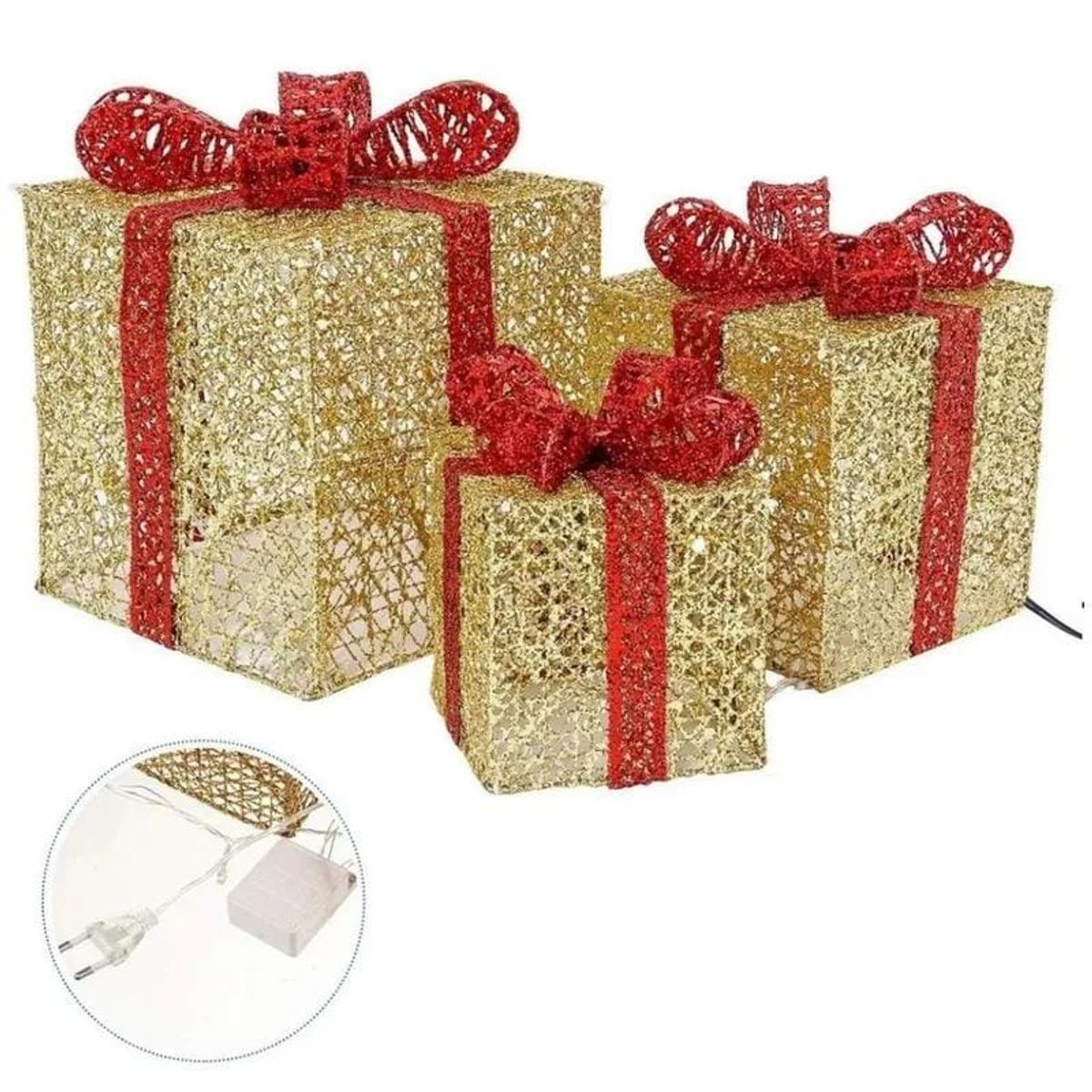 GENERICO - SET DE 3 CAJAS CON LUCES Y LAZOS